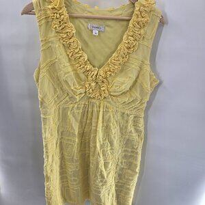 Dressbarn Butter Yellow Ruffle Lace Textured Lined Mini Dress Size 12